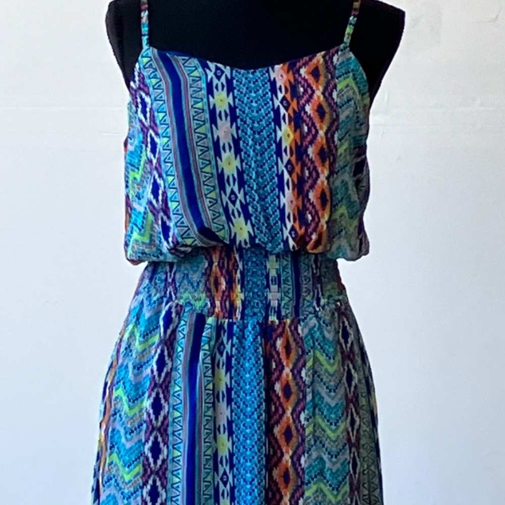 Fire Los Angeles Blue multicolor colorful Western Print maxi dress - Picture 7 of 11